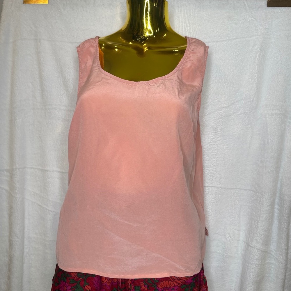 True Vintage Minimalist 100% Silk Tank Top Salmon Pink Scoop Neck Blouse Large - Picture 3 of 7